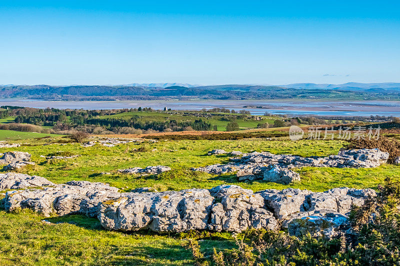 英国湖区景观- Birkrigg Common和Morecambe Bay